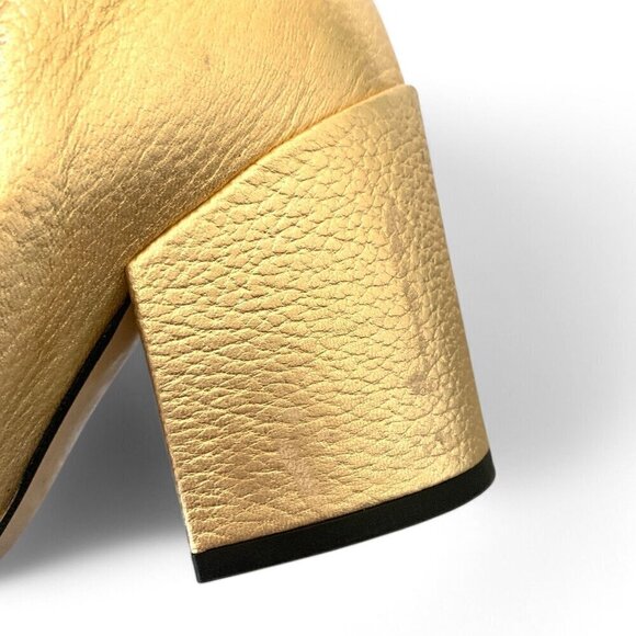 MANGO Gold Metallic Leather Ankle Boots With Block Heel & Side Zip Closure Sz 7 - Picture 7 of 16